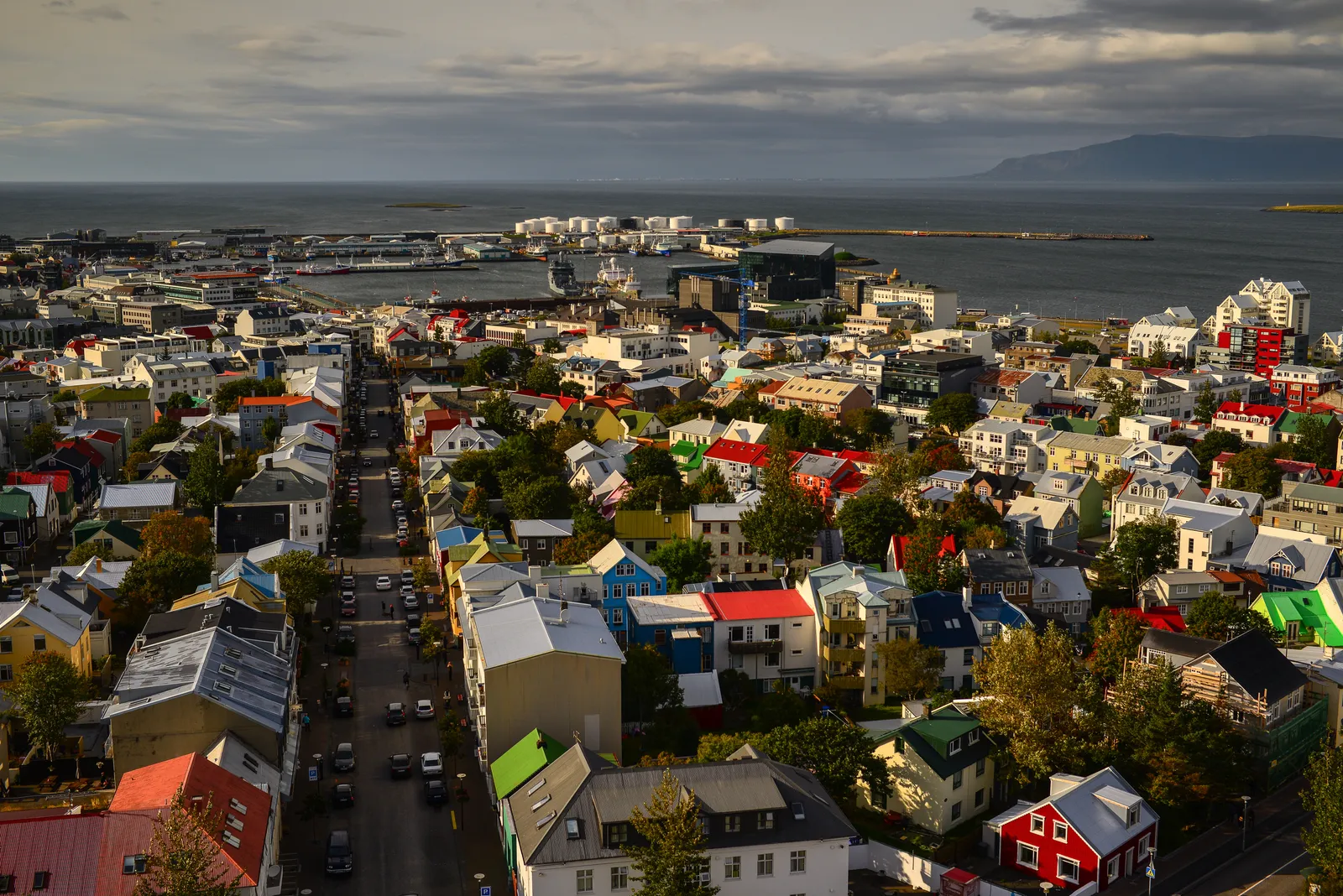 La vista dalla torre di Hallgrímskirkja lungo Skólavörðustígur — il miglior panorama della città in circa 20 minuti
